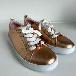 TED BAKER Gielli Sneakers Rose Gold Leather Ribbon Laces US 6 Metallic Shoes
